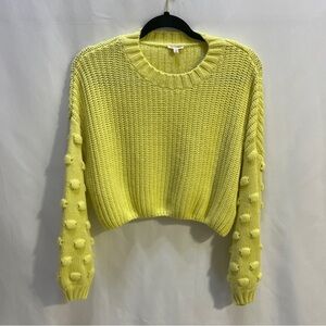 EN CRÈME Womens Cropped Yellow Sweater Puff Crocheted Long Sleeves Size Small